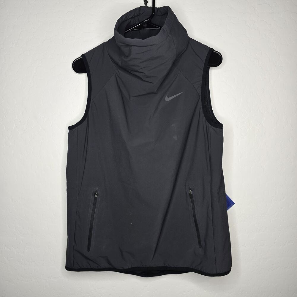 Nike Aerolayer Running Vest Womens M Gray Funnel Neck Zip Pockets Athletic